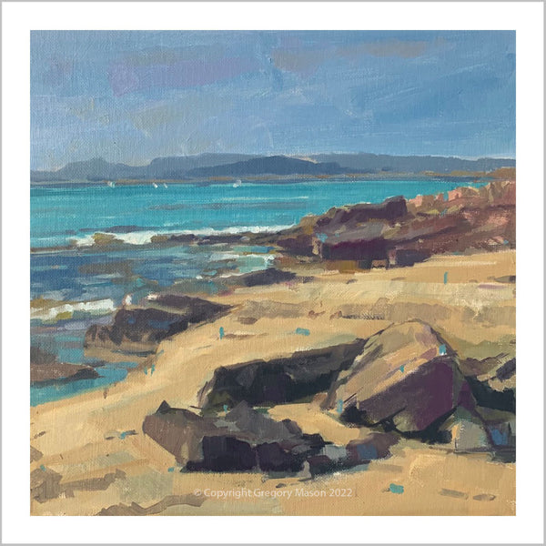 An original oil painting of a beach on the island of Formentera. 