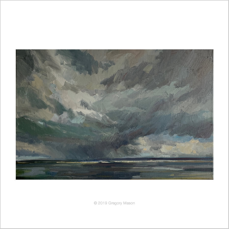 Painting of a stormy sea: Greg Mason